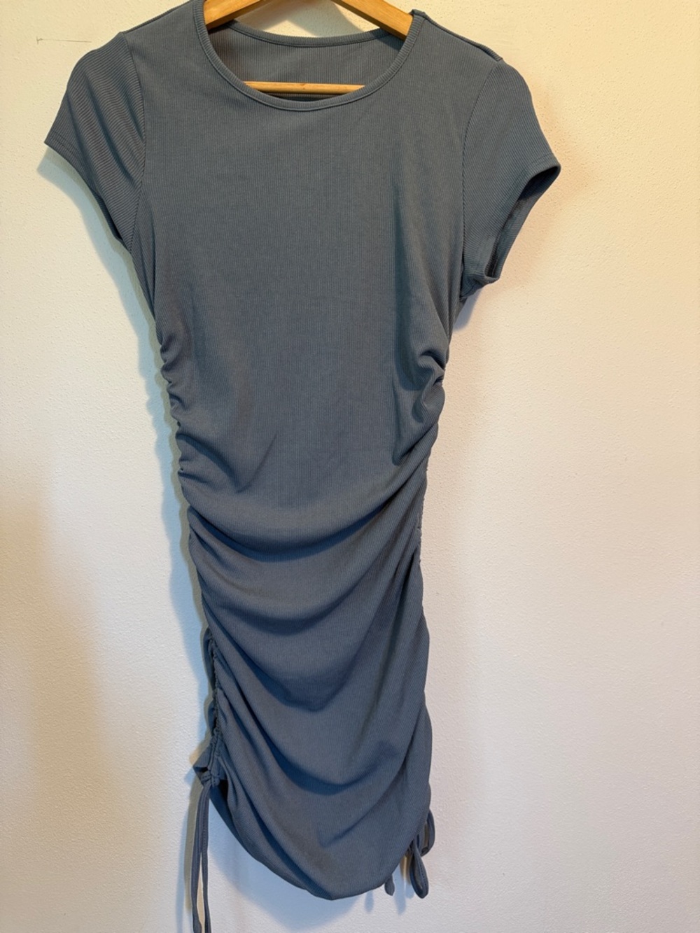 Ruched Short Sleeve Bodycon Dress in Slate Blue